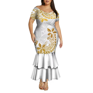 off the Shoulder Mermaid <b>Dress</b> Tonga Samoan Polynesian Print Women Deep V Neck Long <b>Dress</b> - Product Image 1