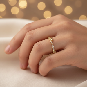 แหวนแต่งงานครึ่งวงประดับเพชรคิวบิกเซอร์โคเนียหรูหรา เงินแท้ 925 แบบซ้อนได้ สำหรับงานหมั้นและวันครบรอบ - Product Image 5