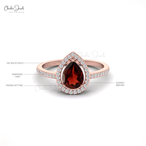 Anillo Clásico de Oro Rosa Sólido de 14K con Halo de Diamantes, 1.30CTW, Granate de Mozambique, Anillo de Boda, Joyería de Piedras Preciosas Naturales, Fabricante Asiático - Product Image 2