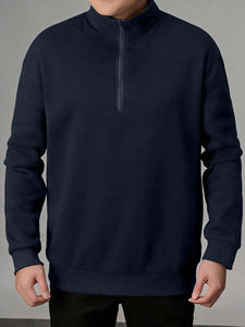 Sudadera con media cremallera y cuello personalizado, con personalización completa, sudadera con capucha de invierno con costuras en contraste bordadas. - Product Image 3