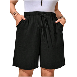 Shorts de Lino para Mujer, Cintura Alta, Color Sólido, con Cordón, Casuales, Transpirables, Tejido de Lino, Corte Regular - Product Image 4