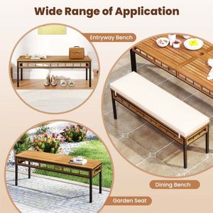 Banco de Mimbre para Patio para 2 Personas, Banco de Comedor sin Respaldo de 48 Pulgadas con Asiento de Madera de Acacia para Jardín, Parque u Hotel - Product Image 3