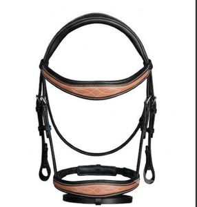 Brida de cuero para caballo con ceñidor frontal y costuras marrones, equipo de equitación TAK Equestrian HB1902 - Product Image 4
