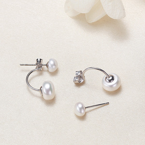 Wholesale Fine Dangle 925 Silver Freshwater <b>Pearl</b> <b>Earrings</b> for Women Zhuji <b>Pearl</b> Ethnic Hair Accessories with Double C Design - Product Image 1