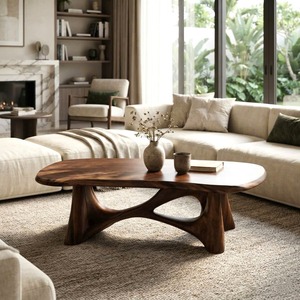 Luxali Eco-Friendly Solid Wood Modern Coffee <b>Table</b> with Sculptural Design for Living Room Home Decor - Product Image 2