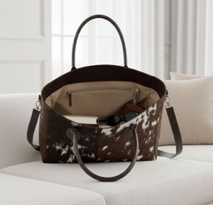 Bolso tote grande de piel de vaca con pelo, color marrón y blanco, piel de vaca auténtica con asas de cuero - Product Image 5