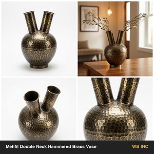 Jarrón de Mesa de Latón Antiguo Hecho a Mano de 18 cm de Profundidad, con Dos Cuellos, Latón Martillado de Doble Cuello para Decoración del Hogar, Hoteles y Bodas - Product Image 6