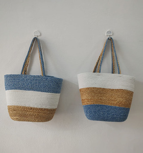 Cotton Jute Braided Beach Tote Bag Bucket Style Natural Fiber Women Handbag Bulk Supply Factory Direct - Product Image 3