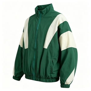 Green And Cream Color Block Track <b>Jacket</b> <b>Men's</b> Zip-Up Windbreaker Casual Outdoor Sport Style <b>Long</b> Sleeve Coat - Product Image 3