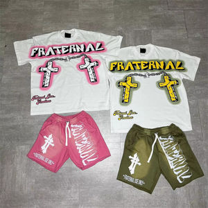 Conjunto de Dos Piezas para Hombre, Estilo Desgastado, Impresión DTG Personalizada, Camisa y Pantalones Cortos 100% Algodón de Alta Calidad - Product Image 3