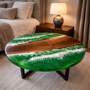 Handmade Eco-Friendly Green <b>Epoxy</b> Resin River Coffee <b>Table</b> Round Luxury Living Room Furniture Diwali - Product Image 1