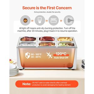 Scaldavivande Elettrico Professionale 24QT in Acciaio Inossidabile per Buffet, Bain Marie a 6 Vasche, 1200W, Attrezzatura per Mantenere il Calore - Product Image 6