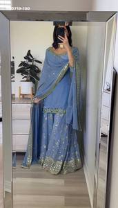 Nouvelle variété de tenues de fête en faux georgette avec broderie et travail de sequins, ensemble sharara-top et dupatta, fournisseur de vêtements ethniques de Surat. - Product Image 4