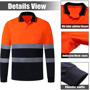 Camiseta Polo de Manga Larga Reflectante de Alta Visibilidad para Hombre, Color Naranja y Negro, Tallas Grandes, Tejido de Poliéster, Ropa de Trabajo Informal - Product Image 5