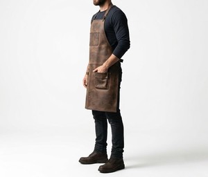 Tablier en cuir véritable de qualité supérieure pour la cuisine, le barbecue et le travail en cuisine, avec logo personnalisé, bretelles réglables, fournisseur en gros LPN-0312 - Product Image 2