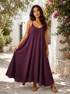 Women's Olive Spaghetti Strap Mini <b>Dress</b> Loose <b>Boho</b> <b>Summer</b> Casual Nonwoven Viscose Breathable Eco-Friendly Solid Plain Dyed - Product Image 4