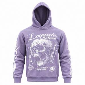 Custom Fleece Hoodie <b>Skull</b> Graphic Print Streetwear Pullover Knitted Print Sleeves Premium Cotton Fleece Oversized Casual Hoodie - Product Image 1