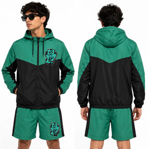 FREEZY APPAREL Ensemble veste à capuche et short pour homme, vert et noir, respirant, tissu tricoté 300g, style streetwear, séchage rapide - Product Image 2