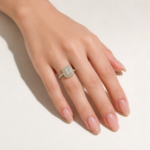 Women 14K Plated Yellow Gold Engagement <b>Ring</b> Halo <b>Emerald</b> Diamond Moissanite Anniversary Bridal <b>Ring</b> - Product Image 3