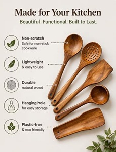 Ensemble d'ustensiles de cuisine en bois écologiques pour salade, avec cuillères et spatules, vente en gros - Product Image 3