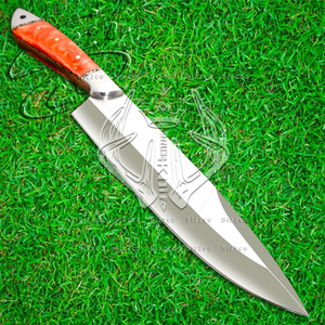 Handmade Professional Kitchen Chef Knife with D2 Steel Blade and Resin Handle Leather Sheath Customized Hunting Camping Gift - Product Image 2