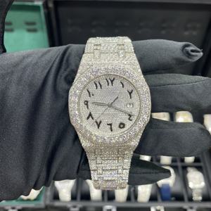 Montre automatique mécanique en acier inoxydable pour hommes et femmes, design de créateurs, sertie de moissanite VVS couleur D, style Hip Hop, étanche 10 bars, vente en gros - Product Image 1