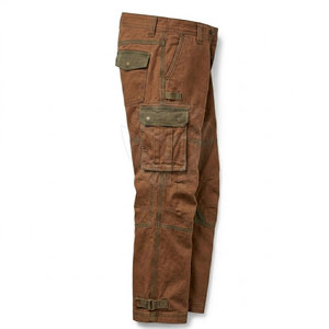 <b>Men's</b> <b>Brown</b> Canvas <b>Cargo</b> Pants Multiple Pockets Workwear Style Mid Waist Button Fly Straight Fit Autumn Wear - Product Image 1