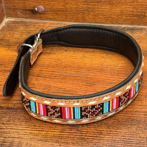 2025 Premium Quality Durable Hand Tooled Leather Beaded Luxury Adjustable <b>Padded</b> Heavy Duty Dog Collar Manufacturer Pet Collar - Product Image 4