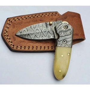 Cuchillo de Bolsillo Jexmoo OEM Hecho a Mano de Acero de Damasco de Grado Industrial de 7 Pulgadas con Funda de Cuero para Regalo de Aniversario o Regalo para Padrinos de Boda - Product Image 4