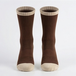 Brown Crew <b>Socks</b> Solid Color Knitted Cotton Spandex Breathable Casual Daily Wear Adult Autumn Style - Product Image 1