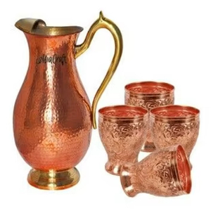 Ensemble de carafes en cuivre de luxe pour la décoration de la maison, avec pichet à eau en verre de qualité supérieure, export en gros, fabricant Inde - Product Image 1