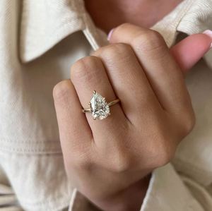 Bague de fiançailles solitaire en diamant de laboratoire taille poire 3,0 carats, certifiée IGI, or 14 carats, bijoux de luxe pour mariage et anniversaire pour femme - Product Image 4