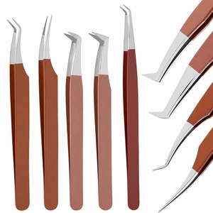Lot de 5 pinces à cils en or rose, en acier inoxydable, à pointe incurvée et droite de précision, pour isolation de volume des cils, outils de beauté - Product Image 4