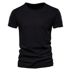 เสื้อยืดคอกลมสีน้ำเงินสำหรับผู้ชาย แขนสั้น ทรงเข้ารูป สไตล์ลำลอง ผ้าถัก สีพื้น ผ้าฝ้าย ระบายอากาศได้ดี - Product Image 6