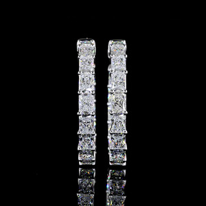 Boucles d'oreilles créoles avec diamant de laboratoire taille radiant, or 10K 14K 18K, argent 925 935, bijoux fins - Product Image 1
