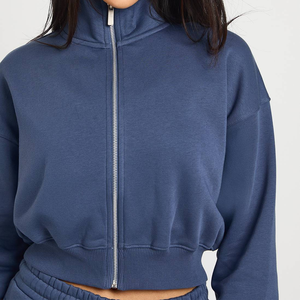 Premium Quality Cotton Fleece <b>Cropped</b> <b>Zip</b>-<b>Up</b> Hoodie and Baggy Joggers Wholesale Customizable Logo Women's Casual Streetwear Bulk - Product Image 4