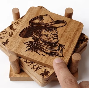 Juego de Posavasos Cuadrados de Madera con Diseño Vaquero, Estilo Suroeste, Antideslizantes - Product Image 1