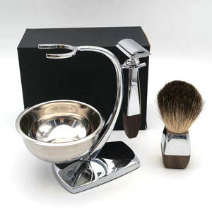 Ensemble de rasage de luxe pour homme, ensemble de rasage et de toilettage, brosse à poils de blaireau, rasoir à double tranchant, support et bol à raser - Product Image 6