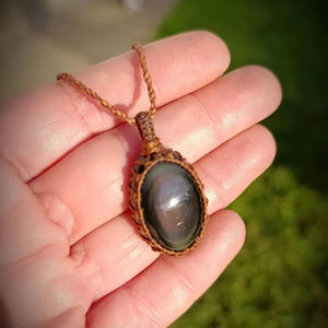 Collier en macramé avec pendentif ovale en perle foncée, corde marron, fait main, style bohème, ajustable, vente en gros, dropshipping - Product Image 1