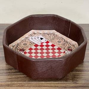 Hand Tooled Genuine Leather Octagonal Shape Storage Tray Floral Poker Dice Design Multifunctional Serving Dish For Table Decor - Product Image 4