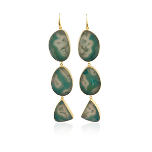 Classic freeform agate gemstone long <b>earrings</b> with handmade 18k gold plated bezel setting stone wholesale dangling <b>hook</b> jewelry - Product Image 1