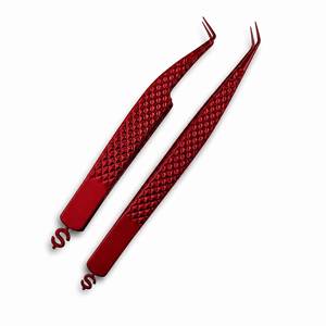 Morje Surgical Red Stainless Steel 10mm Eyelash Tweezers with Smooth Tip Precision Grip for Lash Extension Application - Product Image 1
