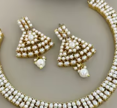Antique Finish Gold Plated <b>Necklace</b> Earring <b>Set</b> <b>Pearl</b> Drops Motif Traditional Occasions Royal Look Wedding <b>Pearl</b> Studded Women - Product Image 2