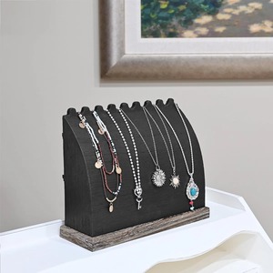 Support de rangement pour bijoux en plastique noir avec deux rangées de clips pour colliers, boucles d'oreilles, bracelets - Product Image 6