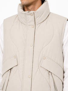 Gilet matelassé décontracté pour homme, sans manches, col montant, couleur unie, chaud et isolé, avec fermeture à boutons-pression intégrale - Product Image 4