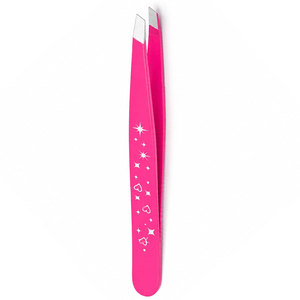 Pince à épiler SHEARS BEAUTY rose à pointe fine, inclinée, en acier inoxydable, moderne, durable, motif cœur et étoile - Product Image 1