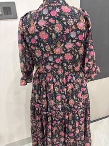 Robe longue maxi pour femme à imprimé floral, col en V, en mousseline de soie à volants, style bohème, pour l'été, la plage, les vacances, avec ceinture - Product Image 3
