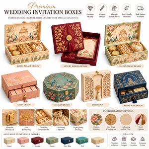 Boîtes d'invitation de mariage haut de gamme avec designs personnalisés, finitions de luxe et compartiments cadeaux pour la papeterie de mariage en gros - Product Image 6
