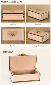 Blush <b>Pink</b> Glass Jewelry Storage Box with Natural Agate Stone Accent Gold Plated Detail Soft Interior Decorative Keepsake - Product Image 3