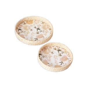 Natural Rattan Fast Food Trays Set of 2 in Round Shape with Different Sizes Perfect for Wedding <b>Tabletop</b> and Dessert Serving - Product Image 1